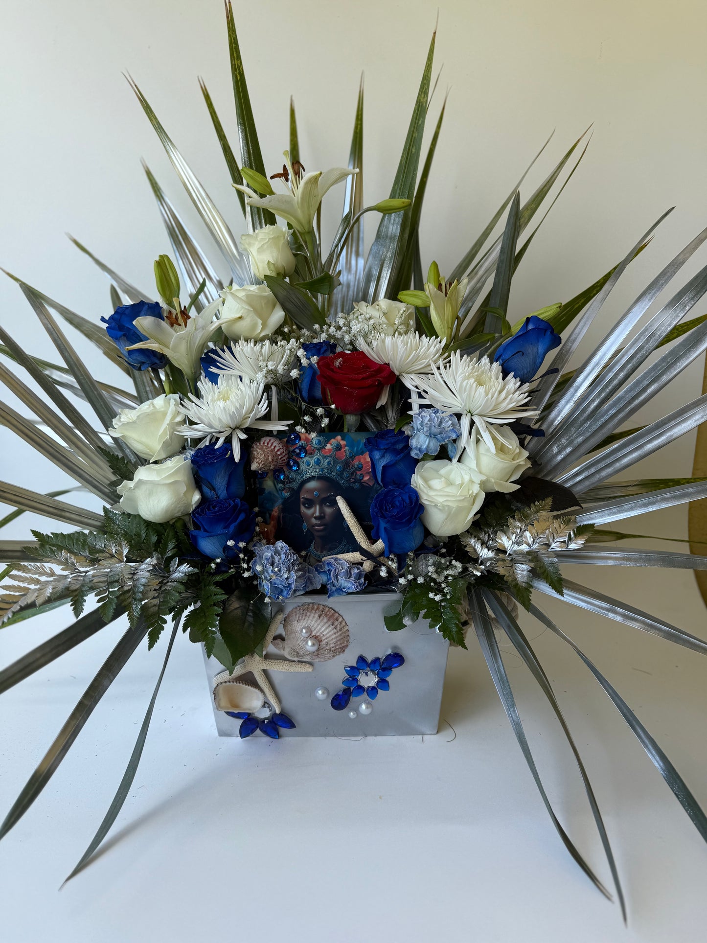 Floral Arrangement with Custom Metal Image for Orishas