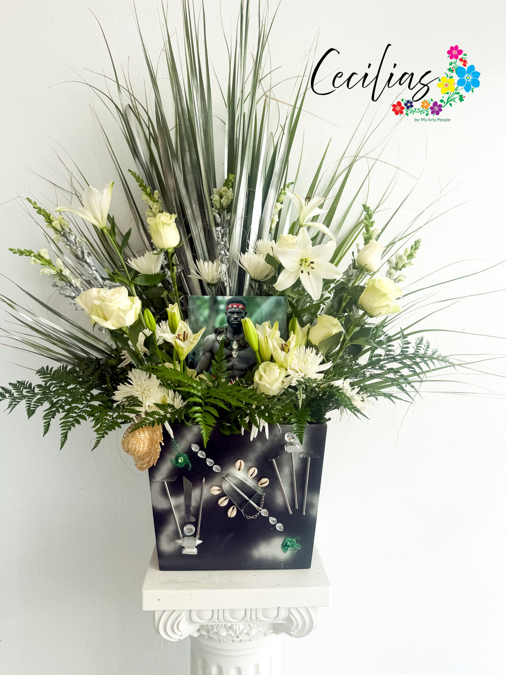 Large arrangement with custom Orisha attributes