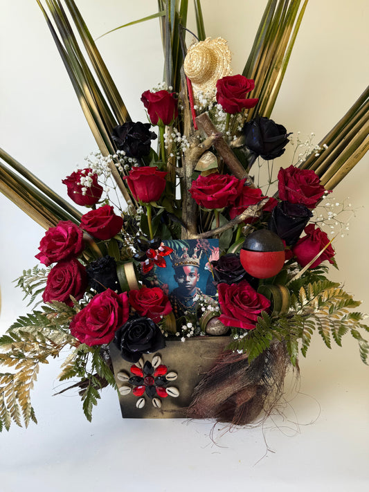 Floral Arrangement with Custom Metal Image for Orishas